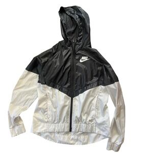 Nike Windrunner Jacket Hooded Lightweight Black White Women's‎ Size Medium